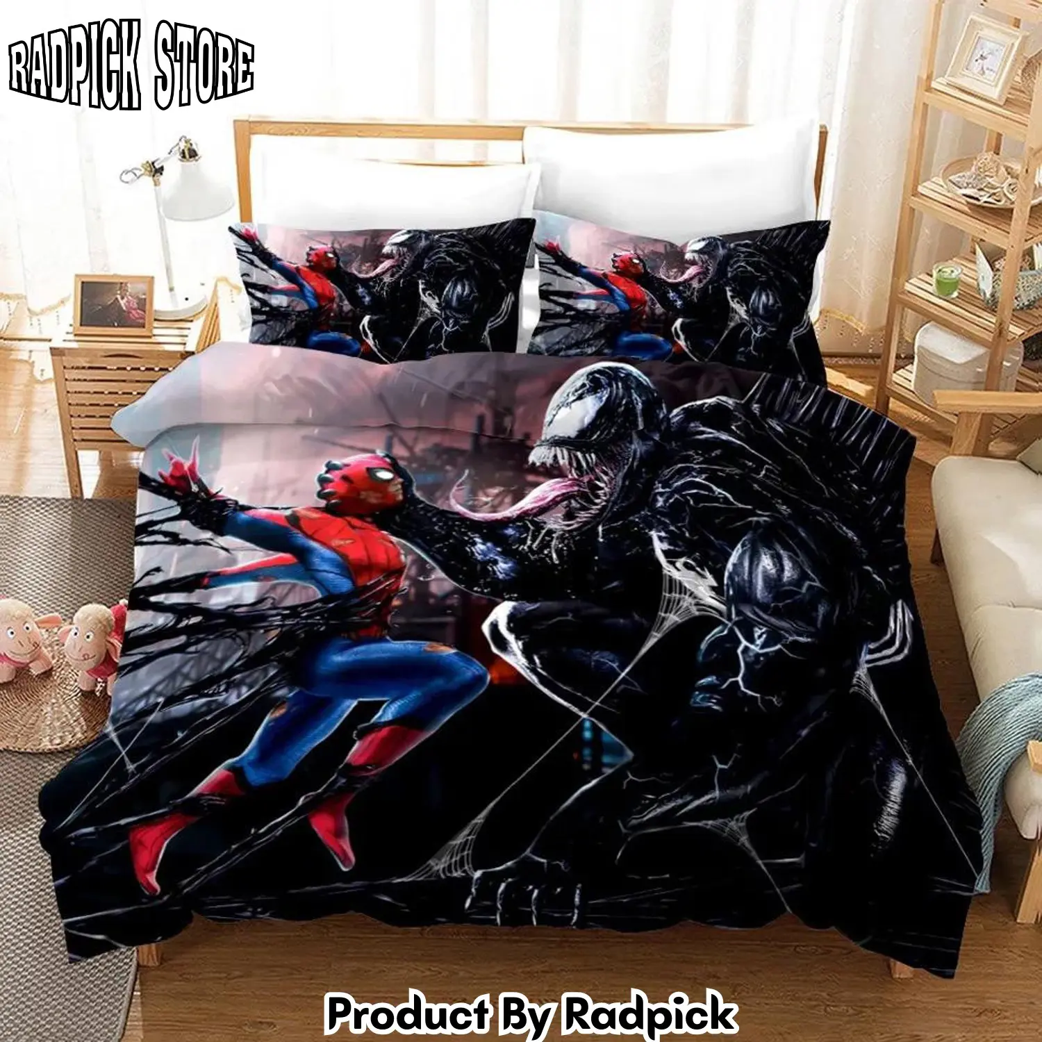 Radpick 3d venom spiderman fighting duvet cover bedroom sets comfortable bedding sets rp3278939